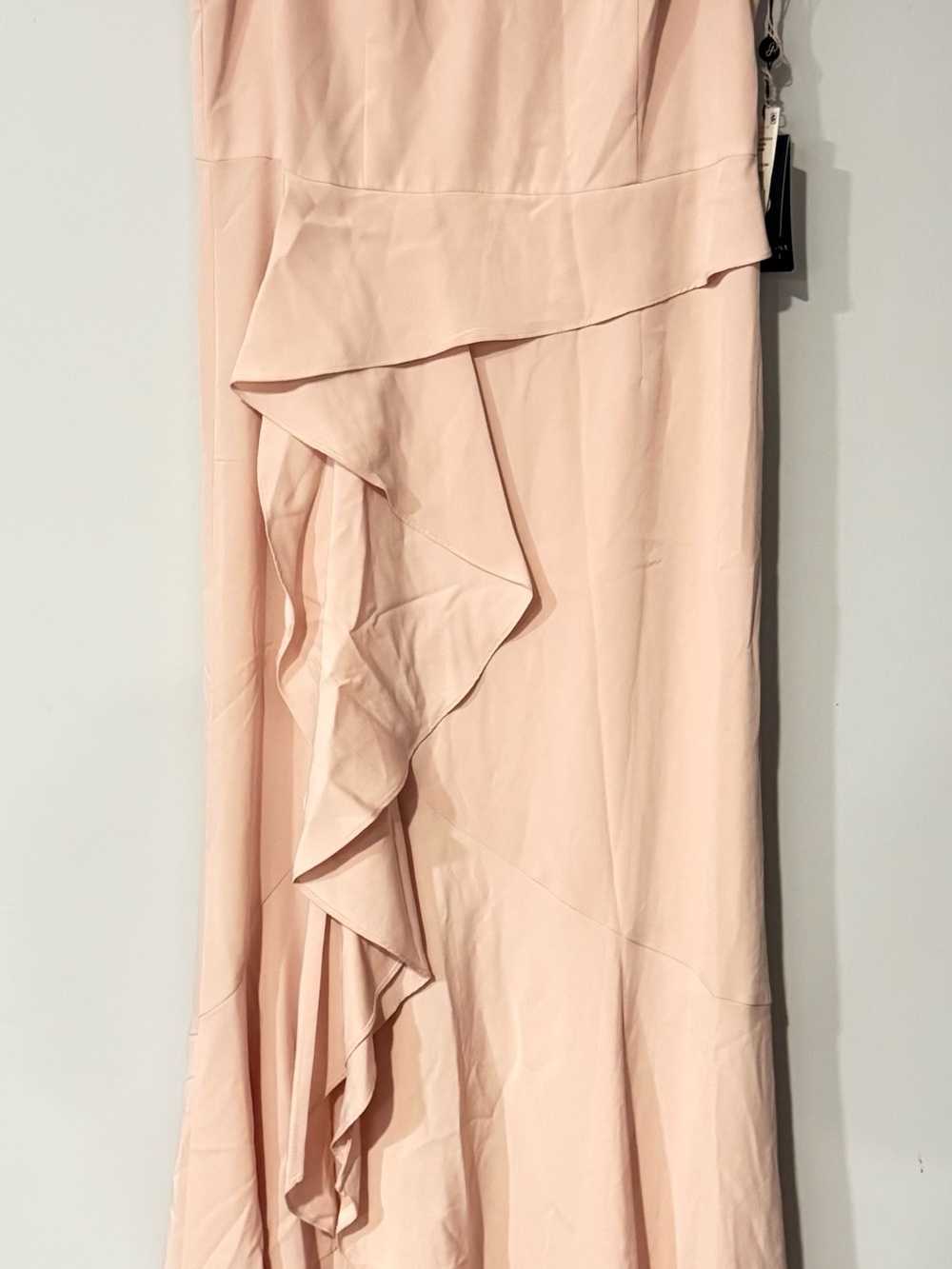 Adrianna Papell Blush Crepe Cascade Long V-Neck Sleeveless Ruffle Gown NWT 12